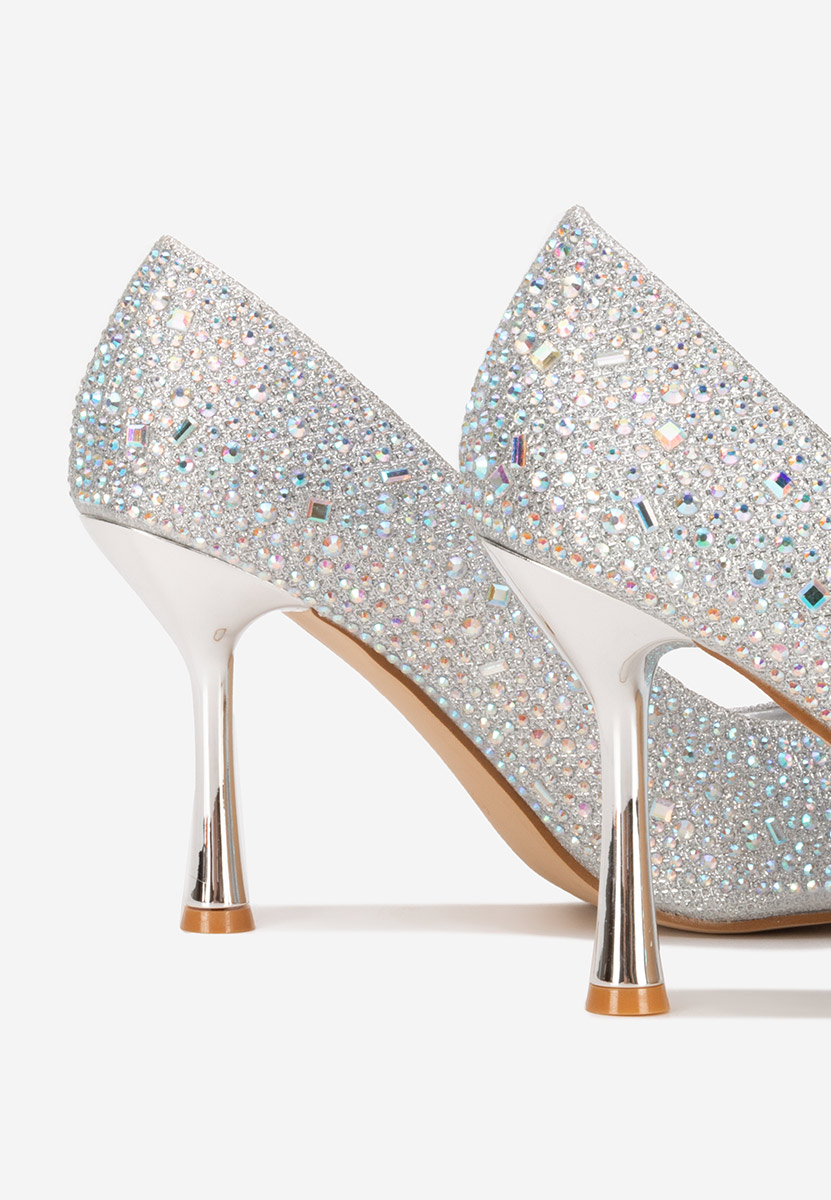 Pantofi cu toc subtire Sidionia argintii