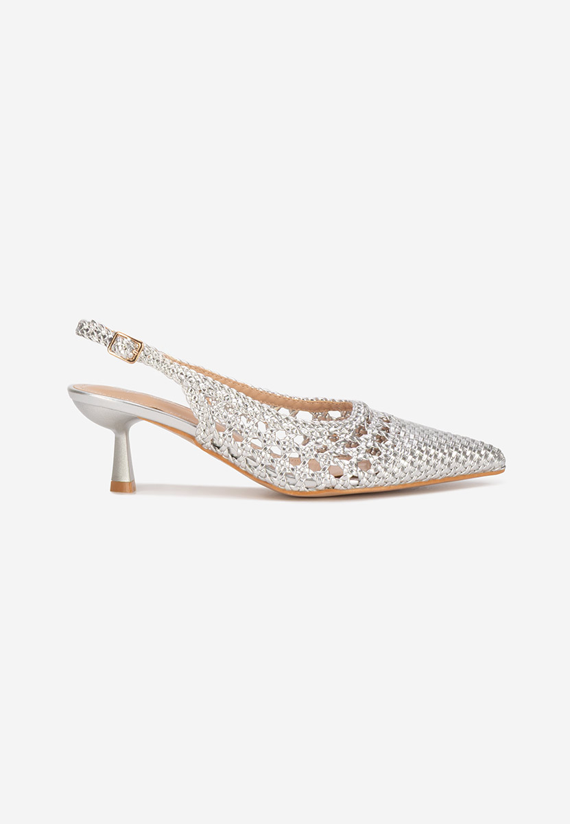 Pantofi cu toc subtire Alexandria argintii