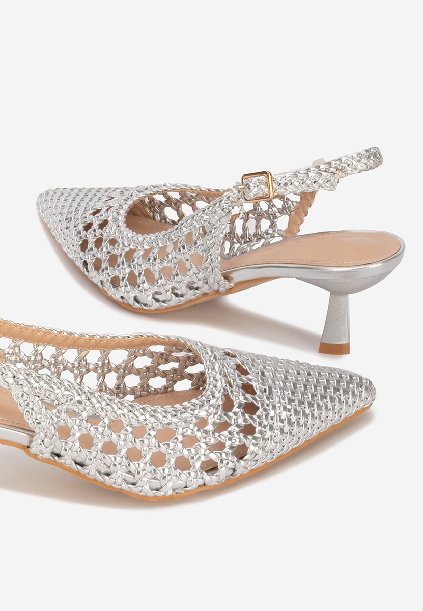 Pantofi cu toc subtire Alexandria argintii