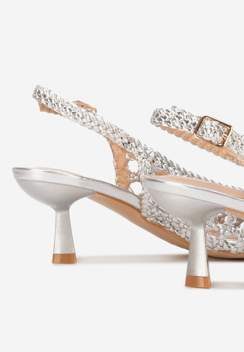 Pantofi cu toc subtire Alexandria argintii