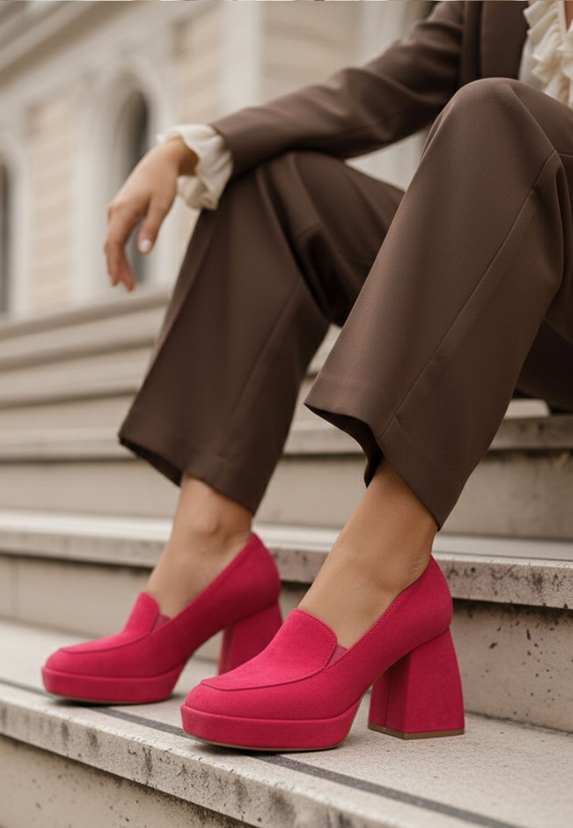 Pantofi cu toc gros roz Hoya