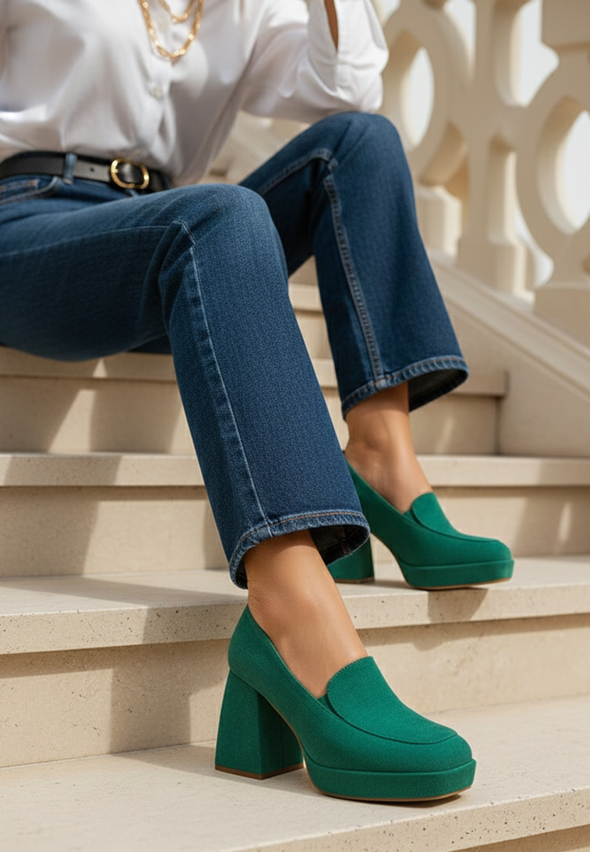 Pantofi cu toc gros verzi Hoya