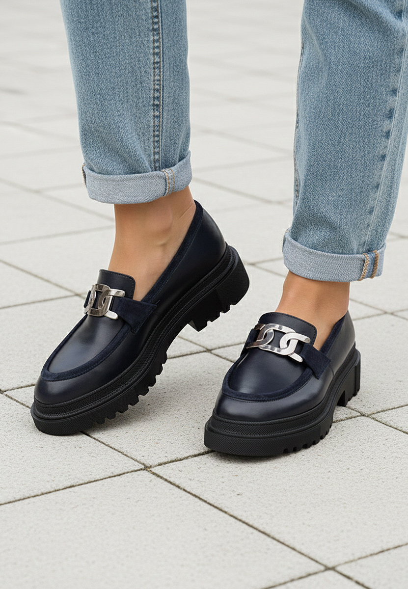 Mocasini piele naturala navy Haza V2