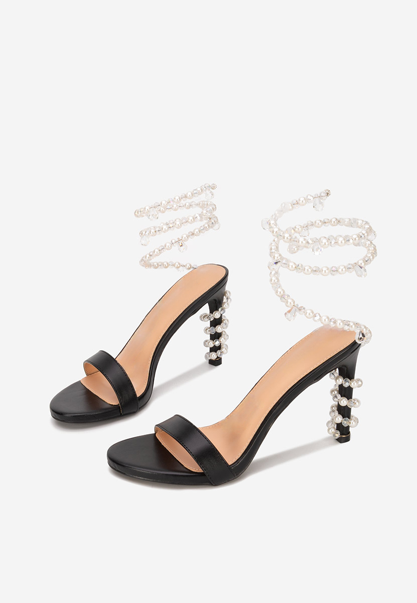 Sandale cu toc subtire Amaia negre