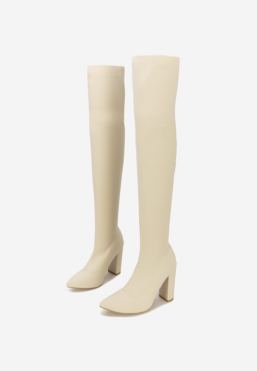 Cizme lungi peste genunchi bej Herrera