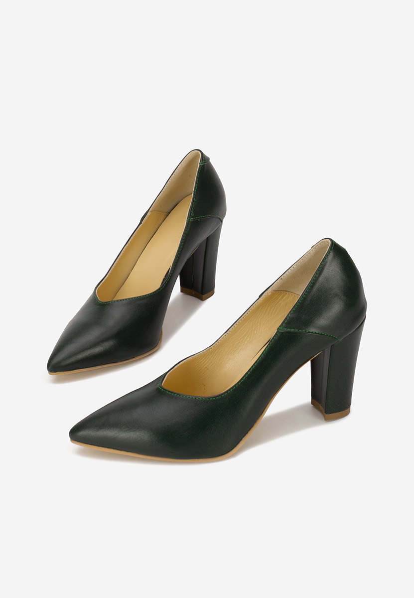 Pantofi cu toc gros piele verzi Catania