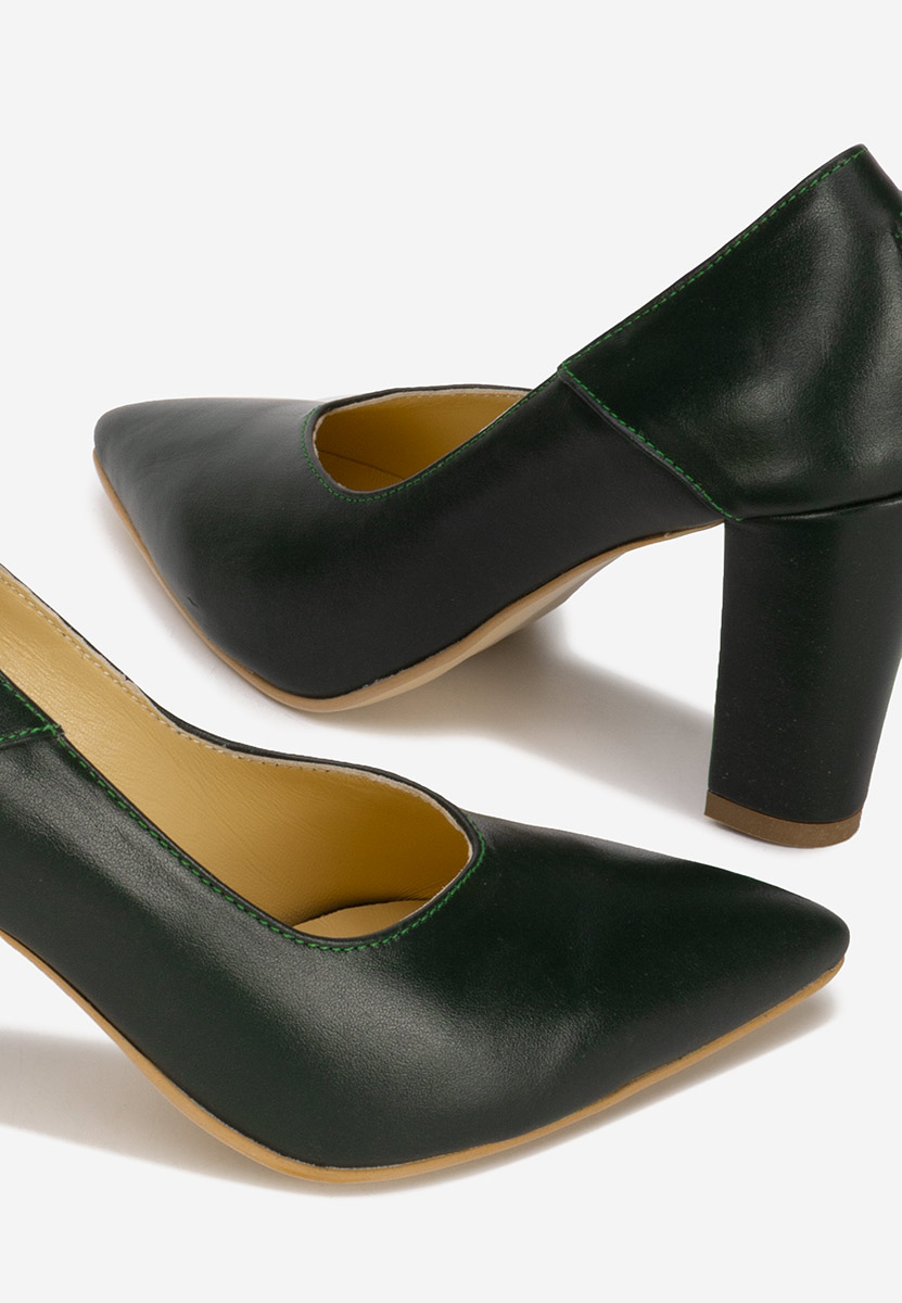 Pantofi cu toc gros piele verzi Catania