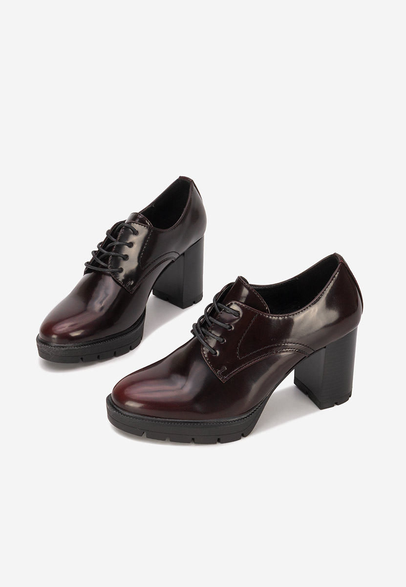 Pantofi cu toc si siret Pluvina grena