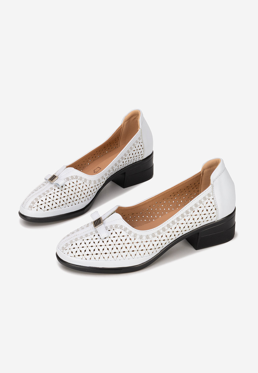 Pantofi cu toc gros Adaina albi