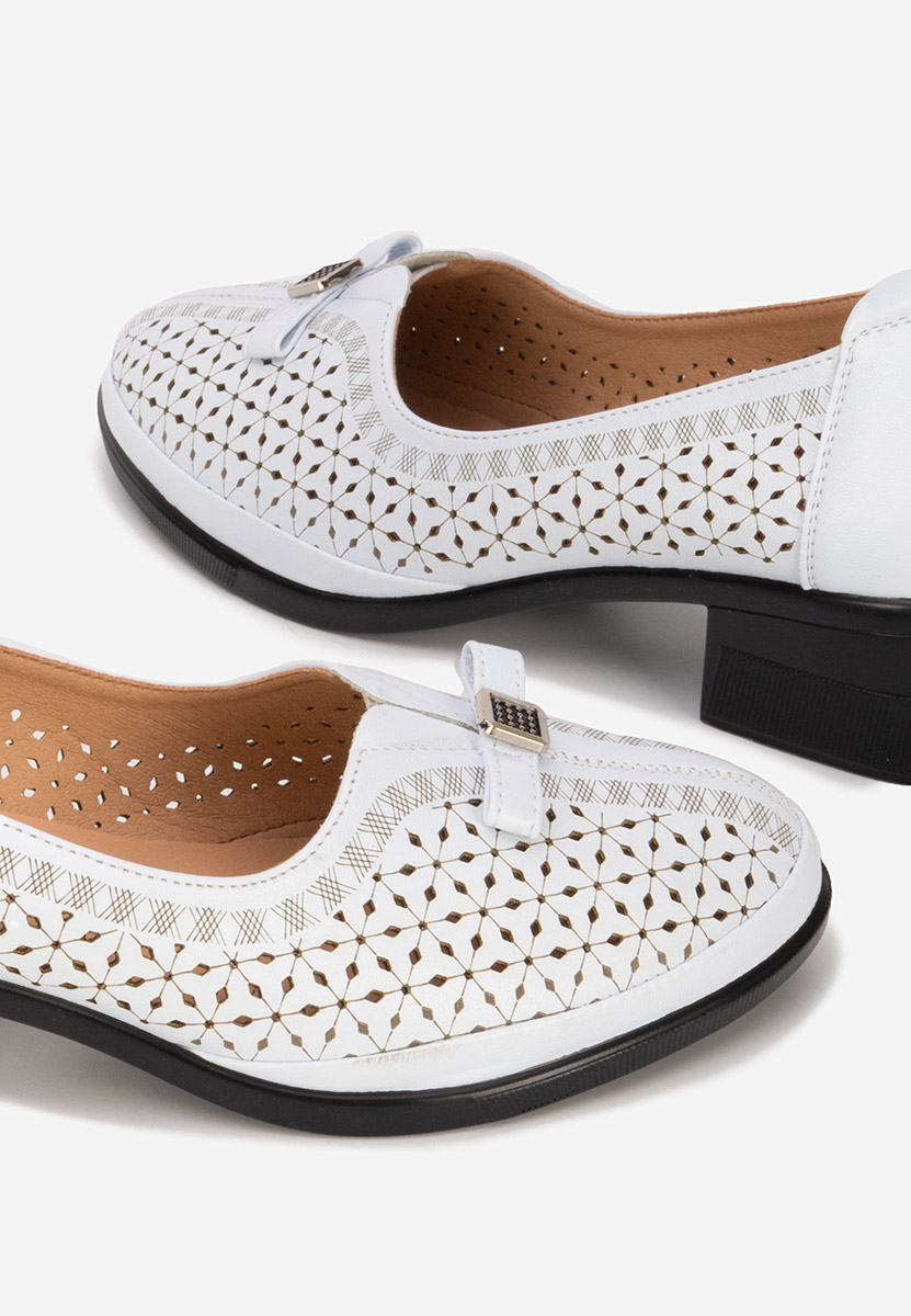 Pantofi cu toc gros Adaina albi