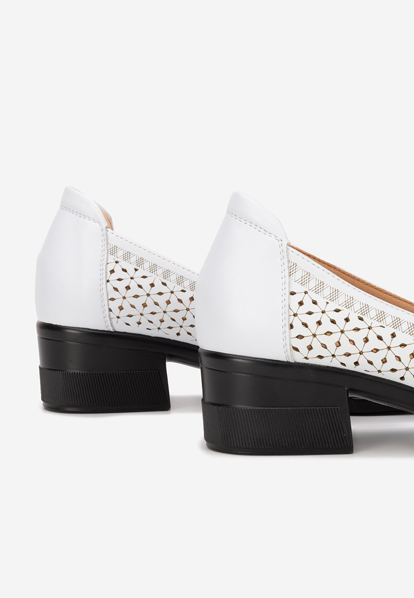 Pantofi cu toc gros Adaina albi