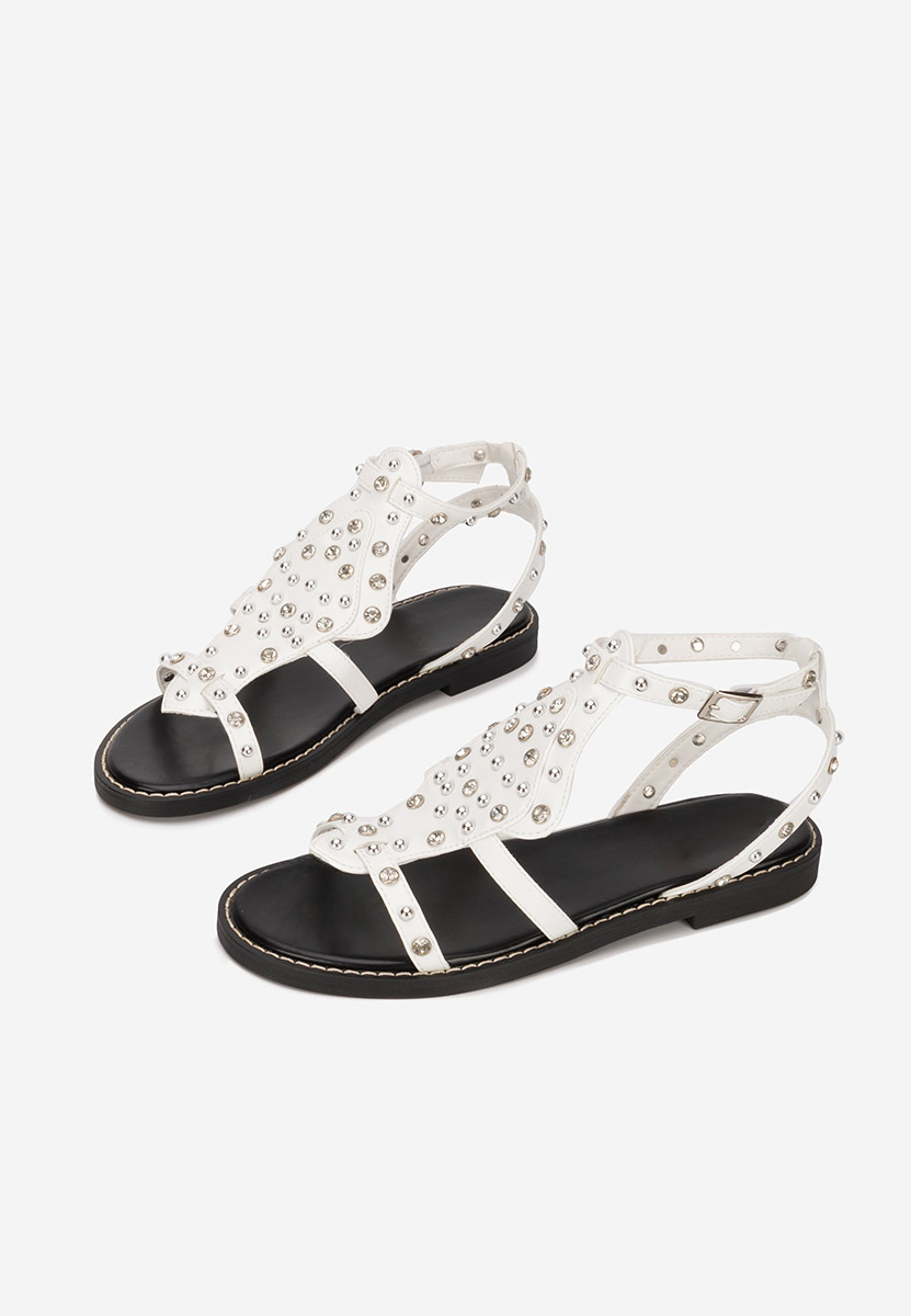 Sandale cu pietricele Liatha albe