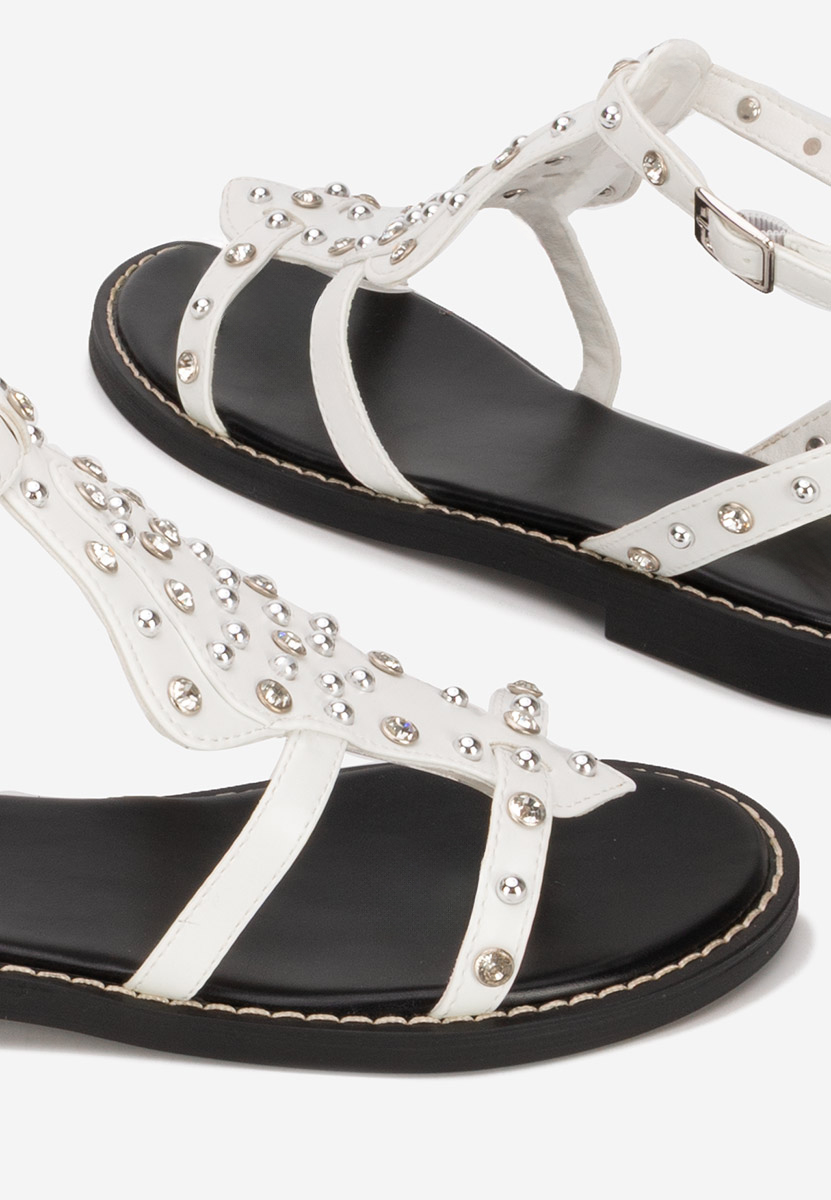 Sandale cu pietricele Liatha albe