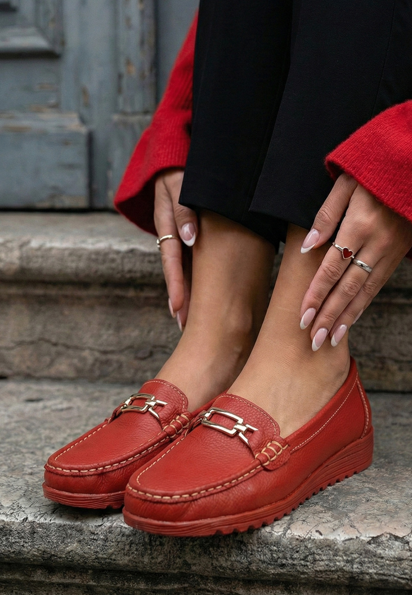 Mocasini dama piele Fahima rosii