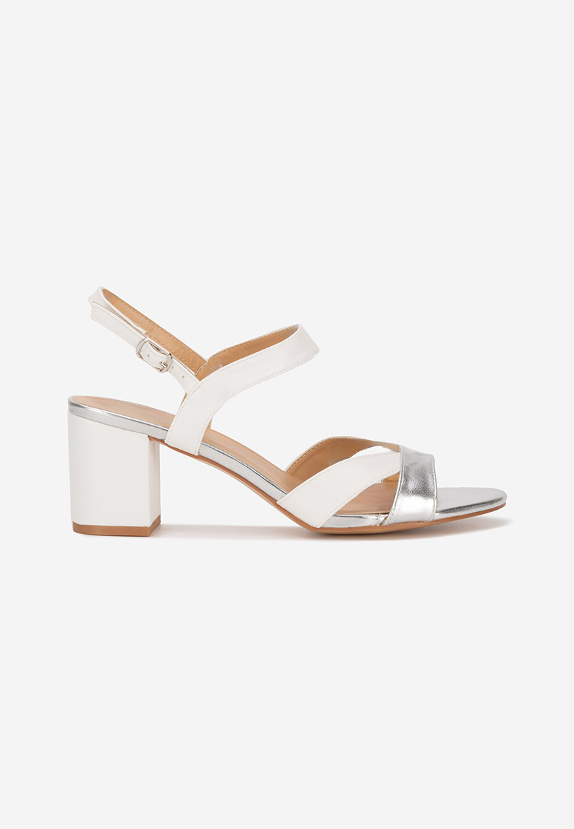 Sandale cu toc gros Marjana albe