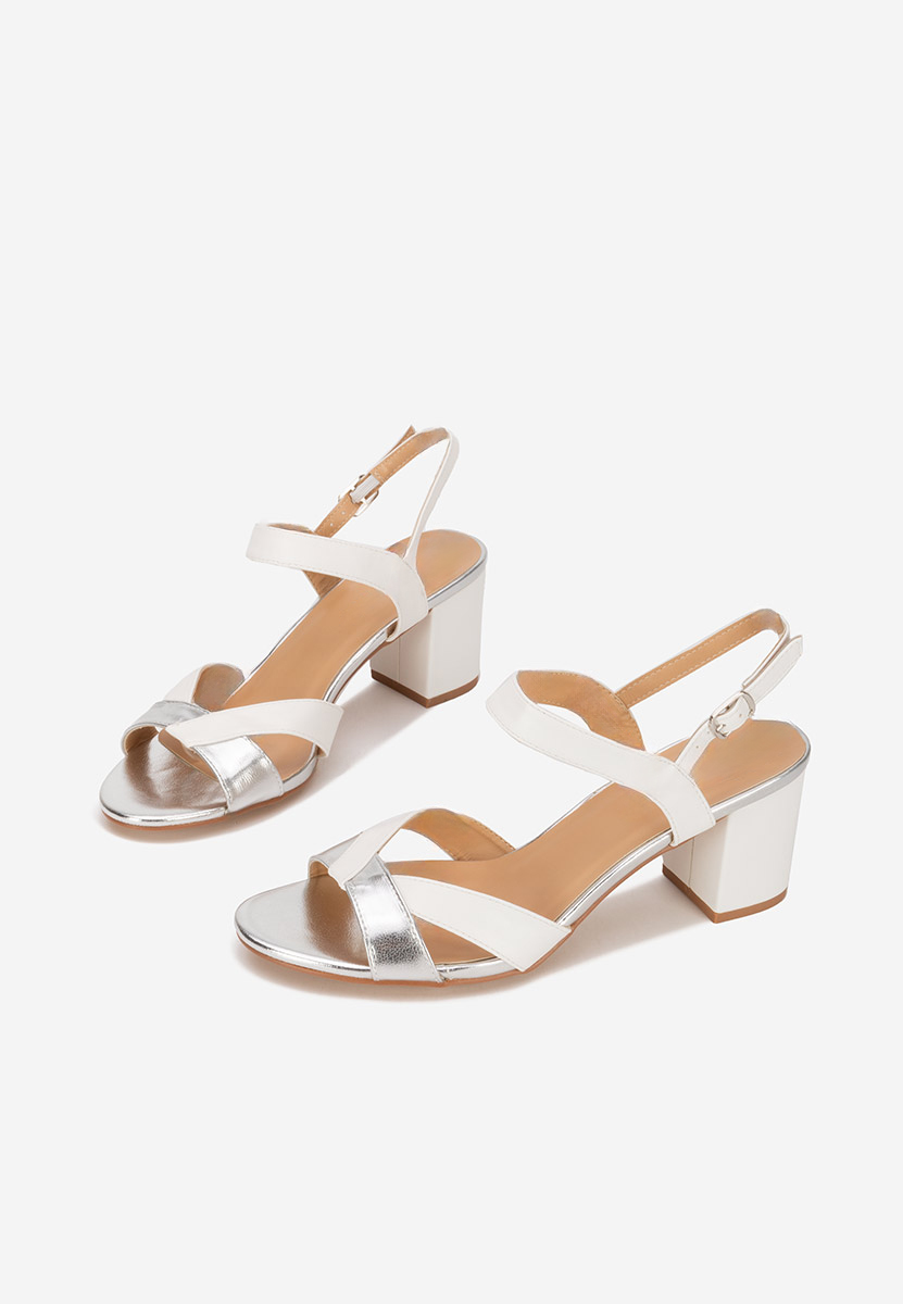 Sandale cu toc gros Marjana albe