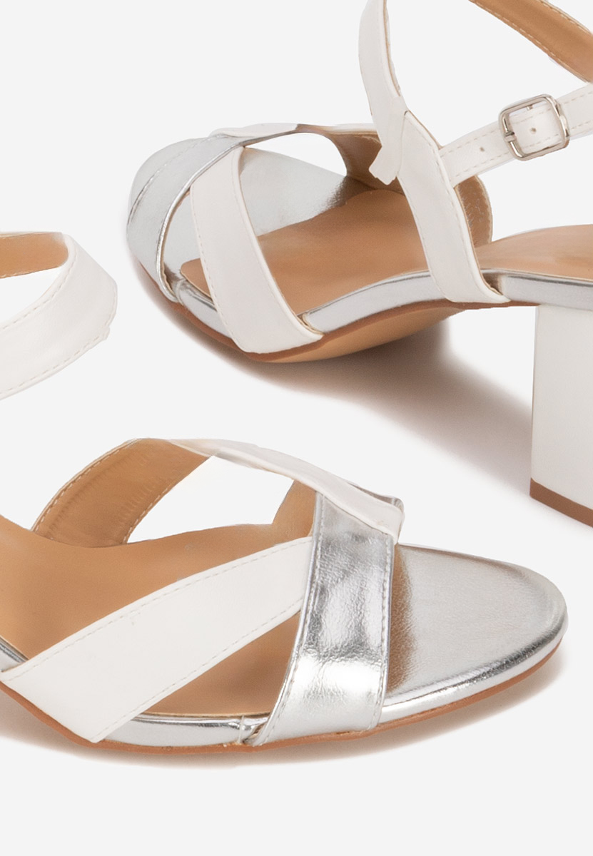 Sandale cu toc gros Marjana albe