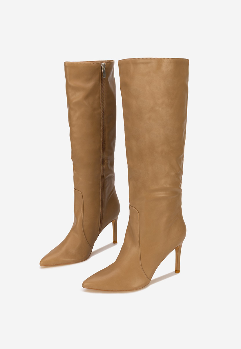 Cizme cu toc subtire kaki Monza