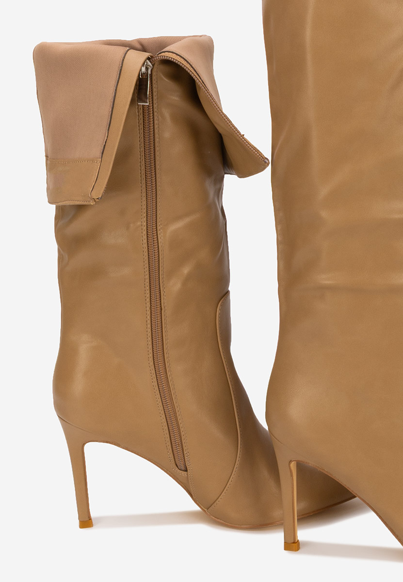 Cizme cu toc subtire kaki Monza