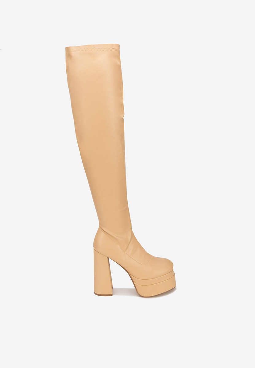 Cizme lungi peste genunchi bej Almadina