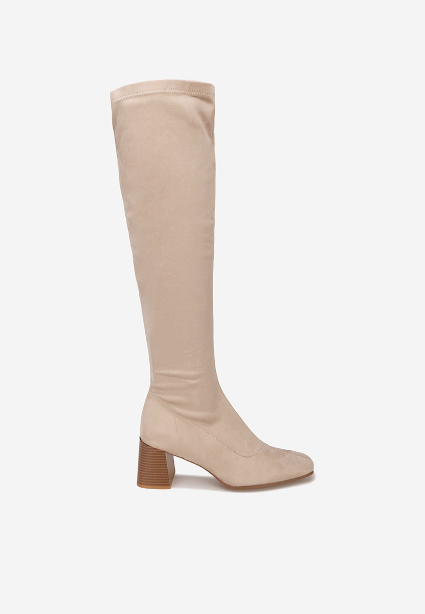 Cizme lungi cu toc bej Maciera