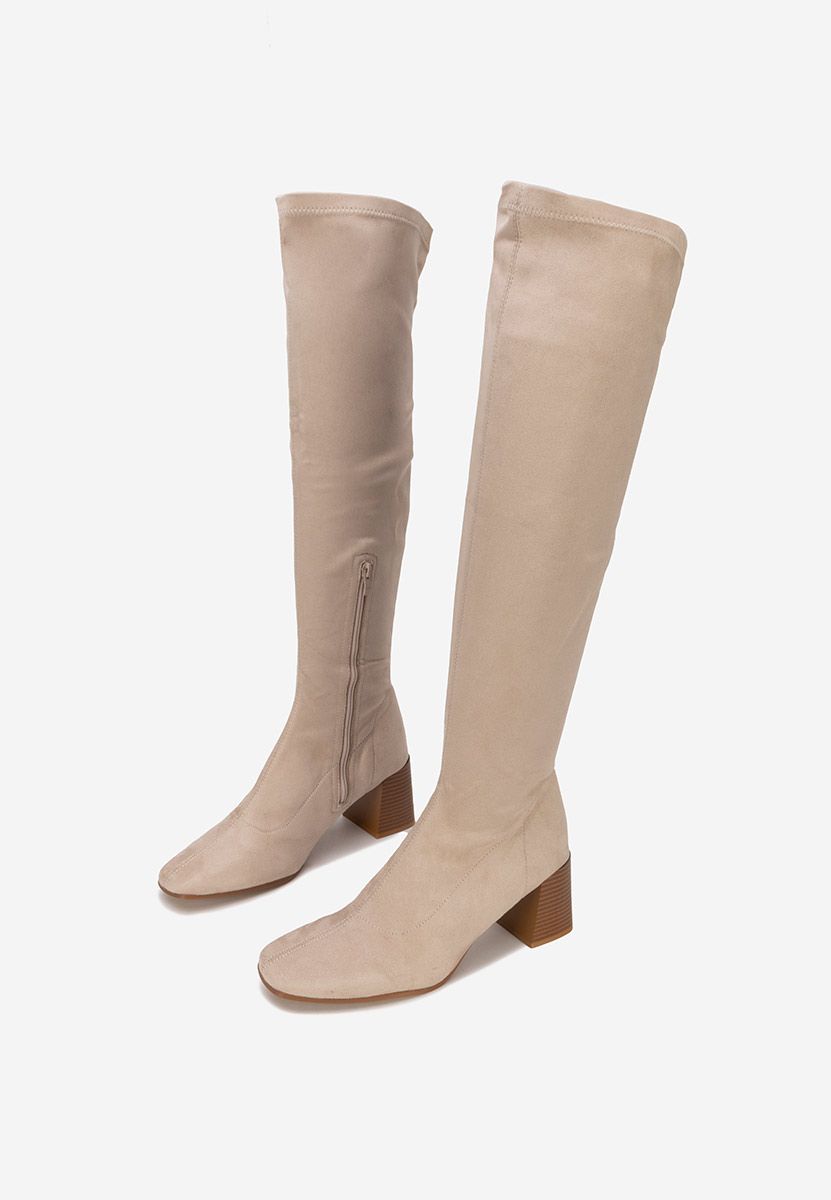 Cizme lungi cu toc bej Maciera