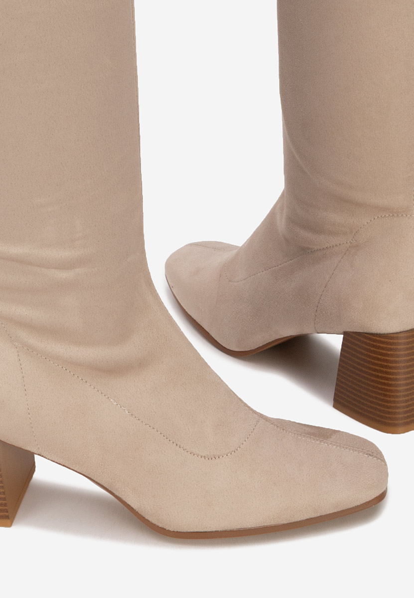 Cizme lungi cu toc bej Maciera