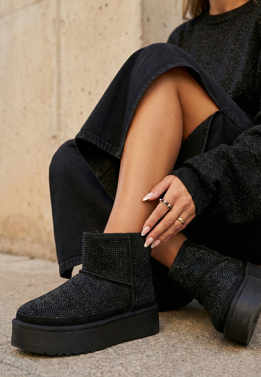 Cizme tip ugg Feyna negre