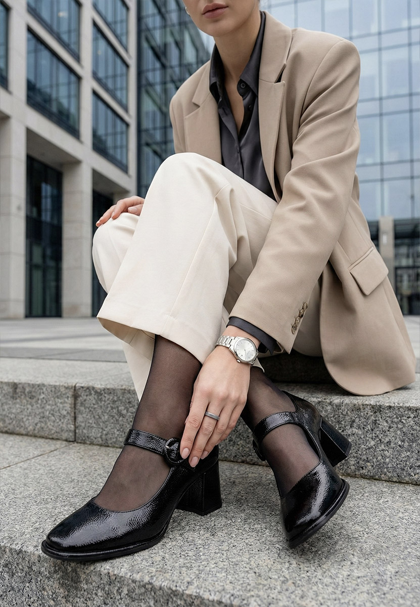 Pantofi cu toc gros Valerea V2 negri