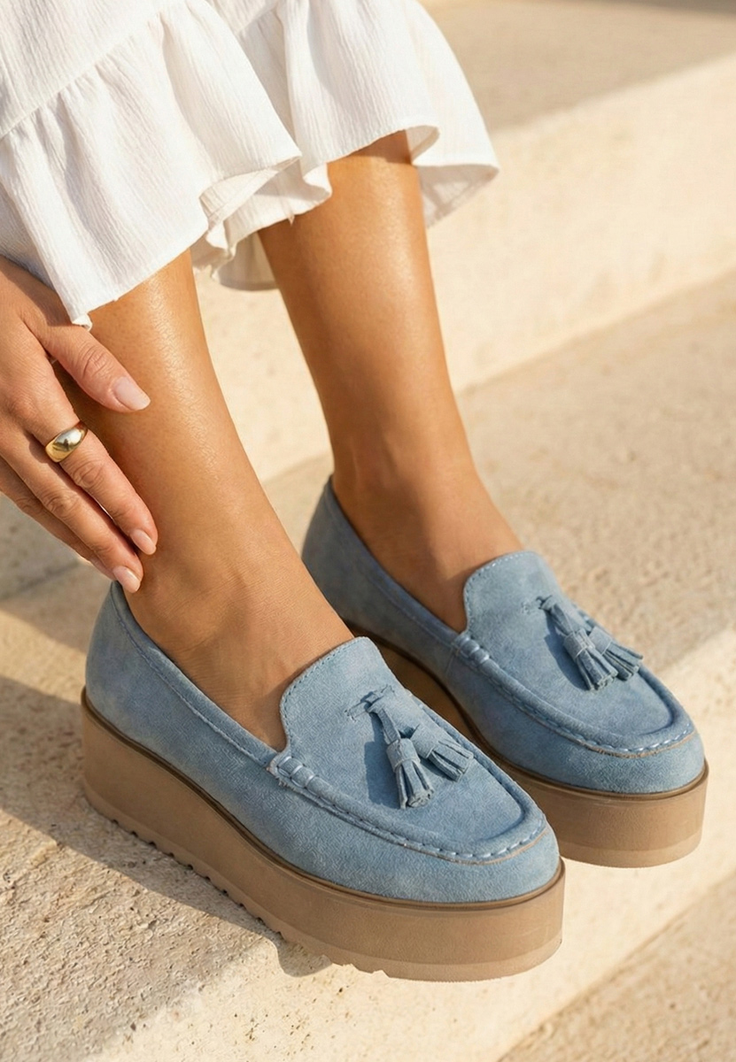 Mocasini cu platforma Leondra albastri