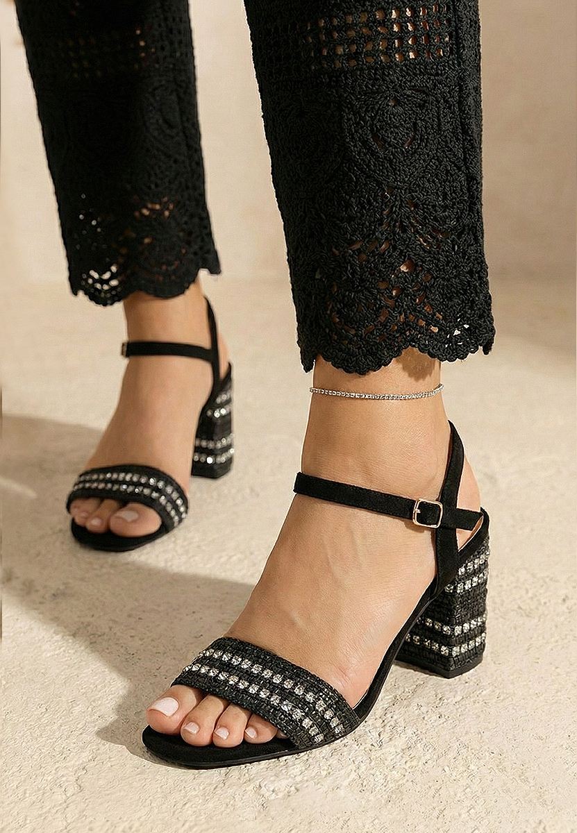 Sandale cu toc gros Marsela negre