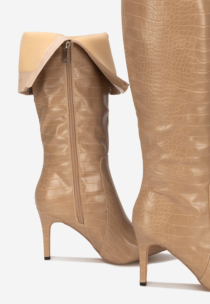 Cizme cu toc subtire Pandera nude