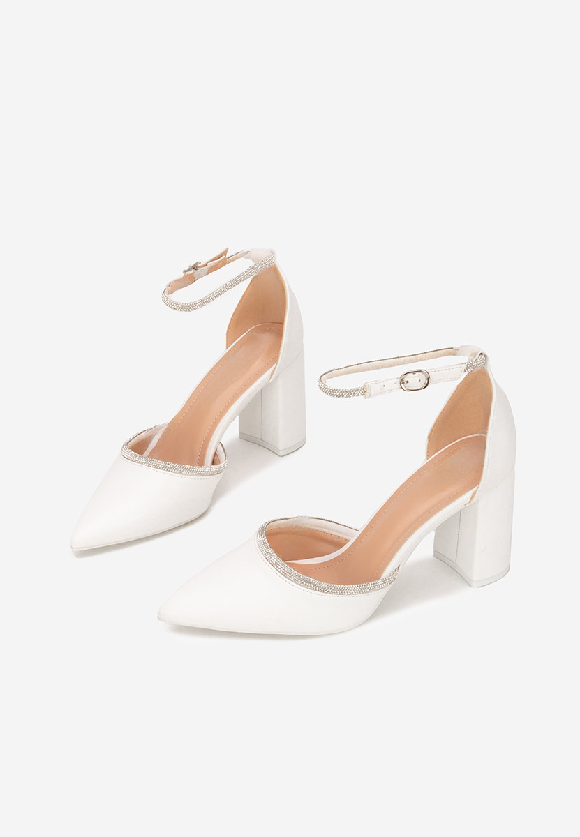 Pantofi cu toc gros eleganti Iustina albi