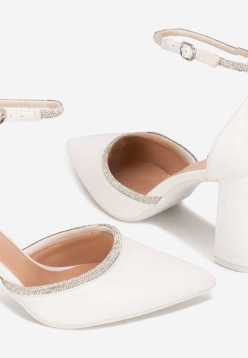 Pantofi cu toc gros eleganti Iustina albi