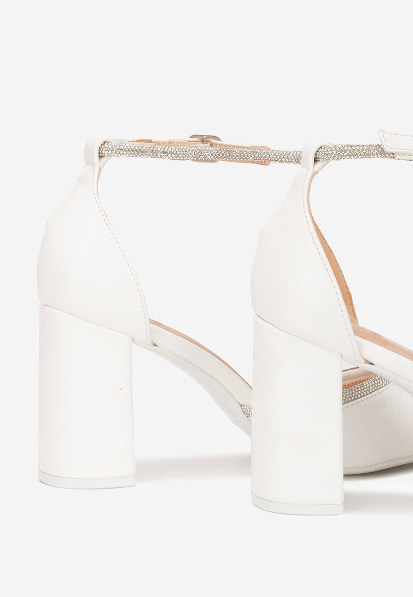 Pantofi cu toc gros eleganti Iustina albi