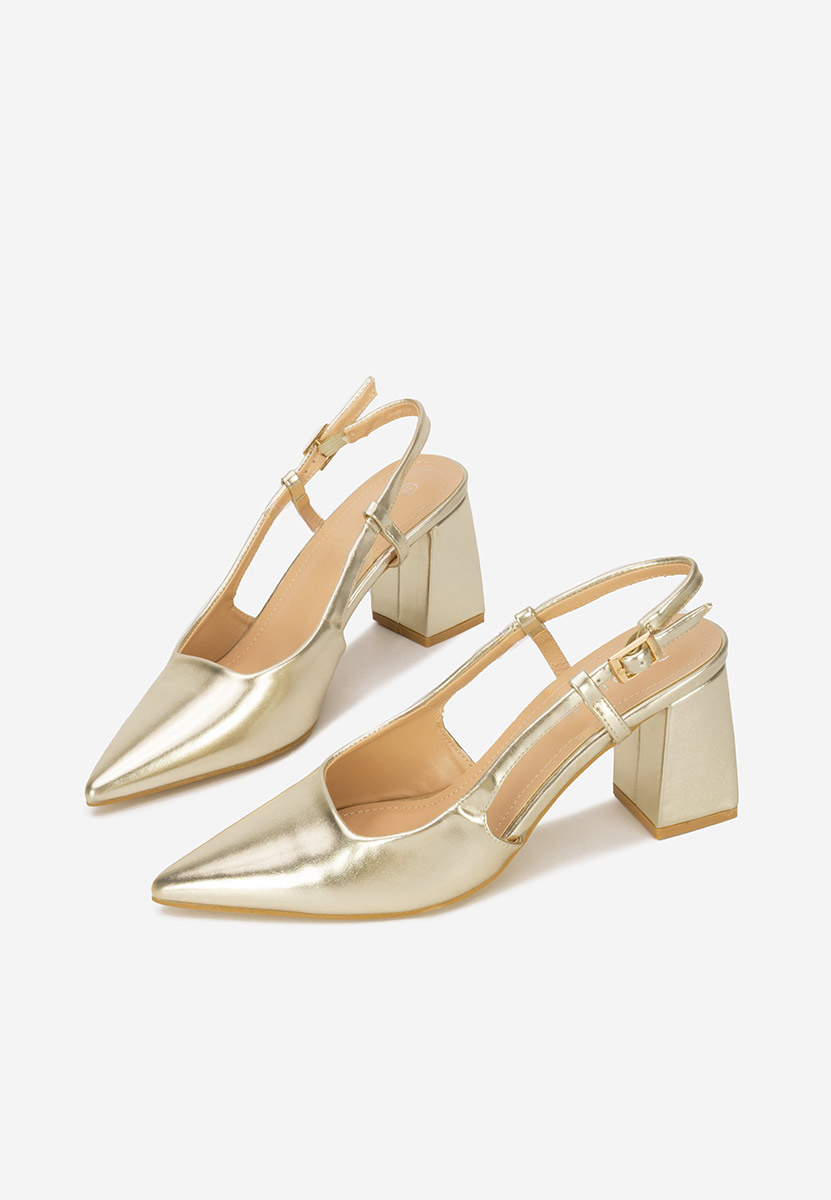 Pantofi cu toc gros Caprice aurii