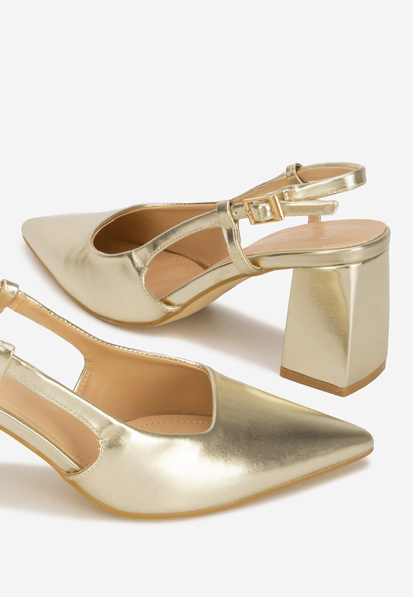 Pantofi cu toc gros Caprice aurii