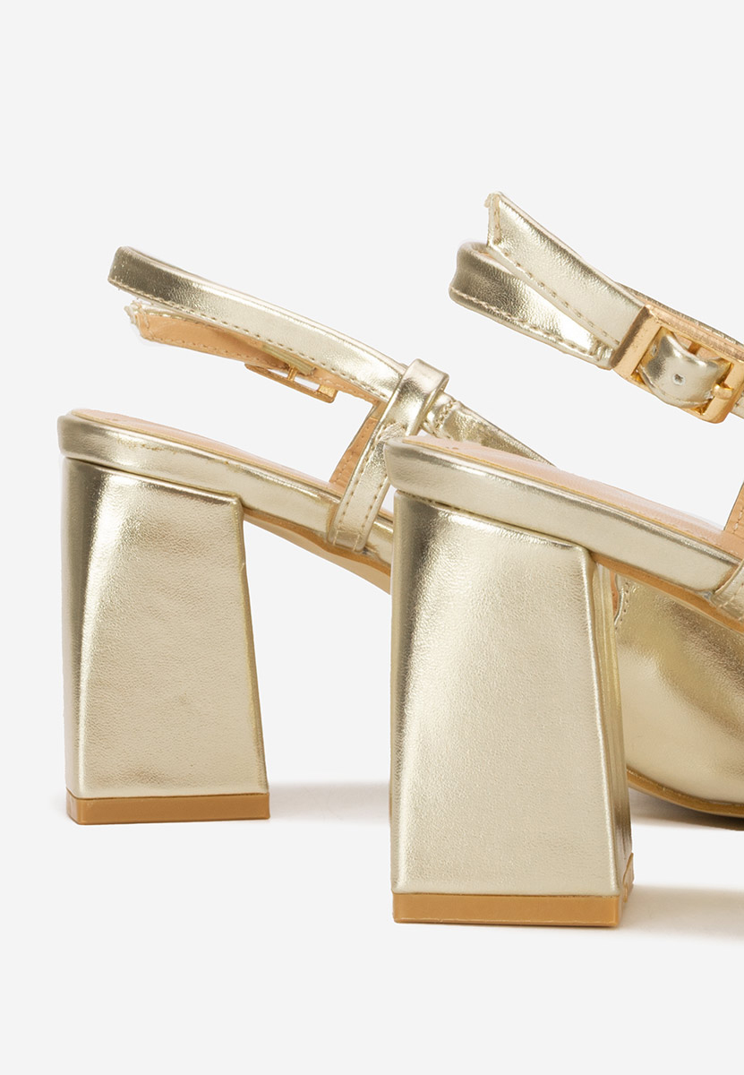 Pantofi cu toc gros Caprice aurii