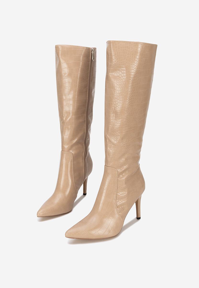 Cizme cu toc subtire Pandera bej