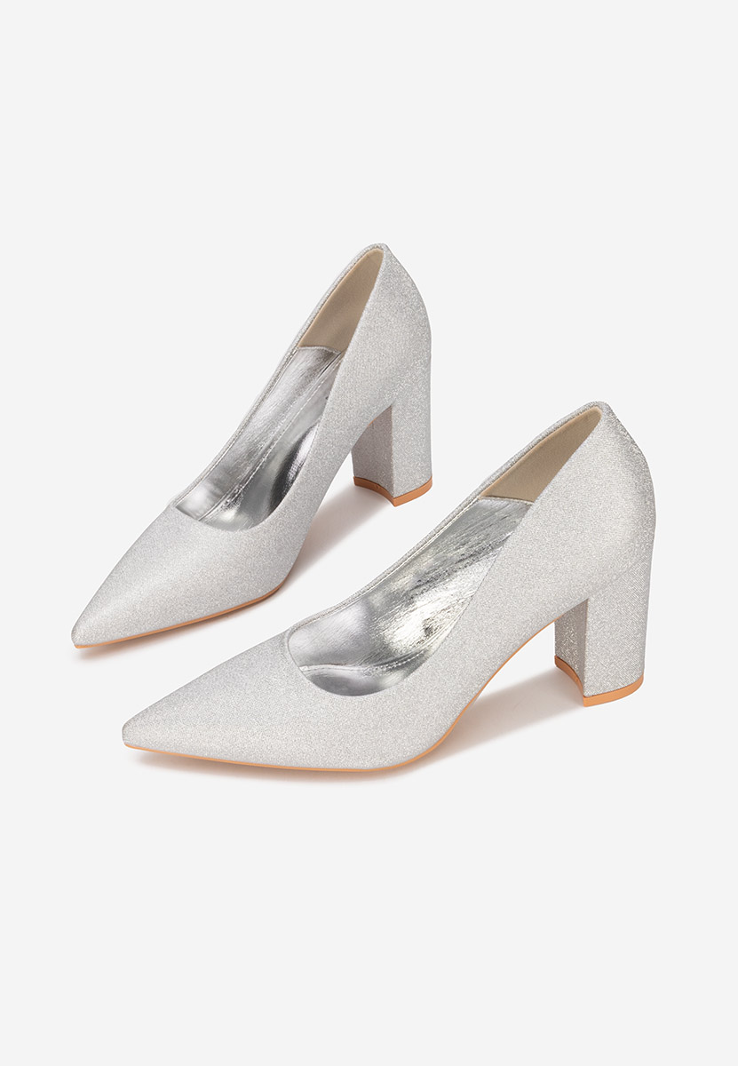 Pantofi cu toc gros Sineva argintii