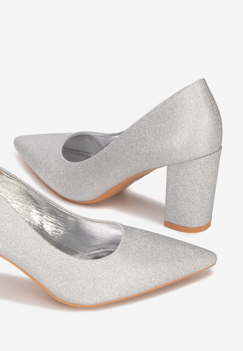 Pantofi cu toc gros Sineva argintii