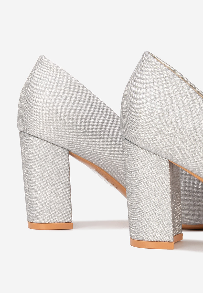 Pantofi cu toc gros Sineva argintii