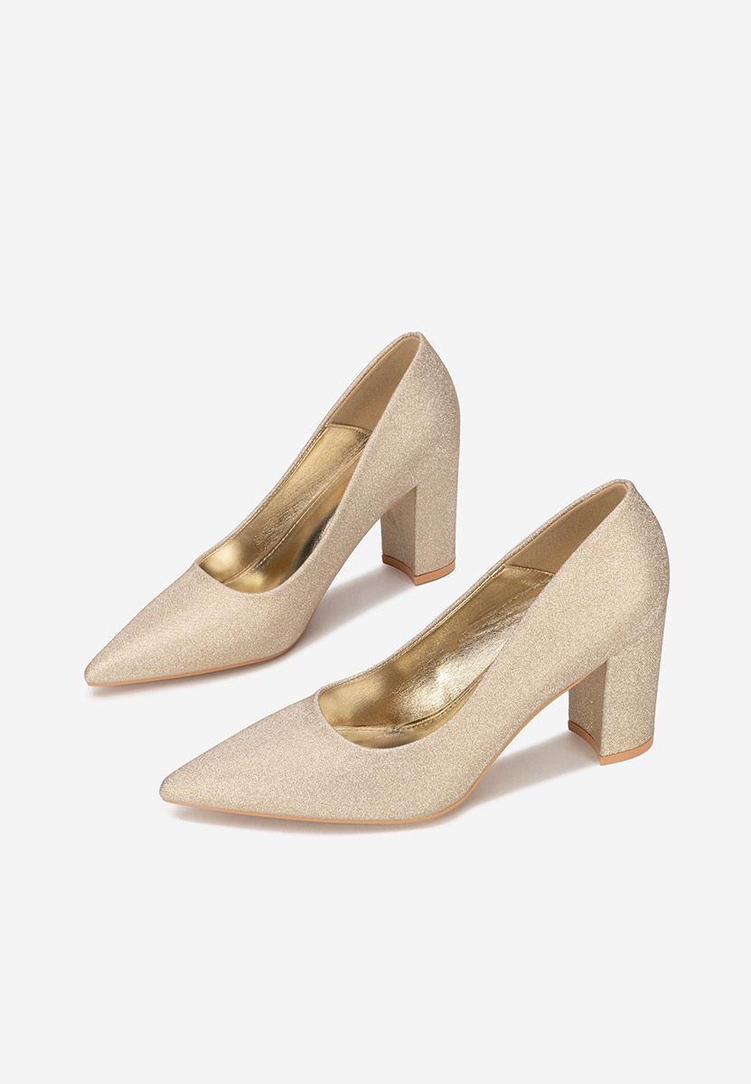 Pantofi cu toc gros Sineva aurii