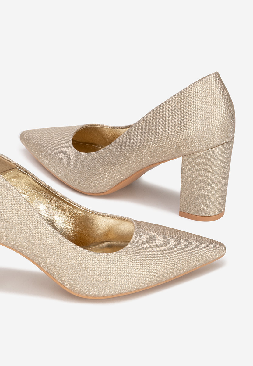 Pantofi cu toc gros Sineva aurii