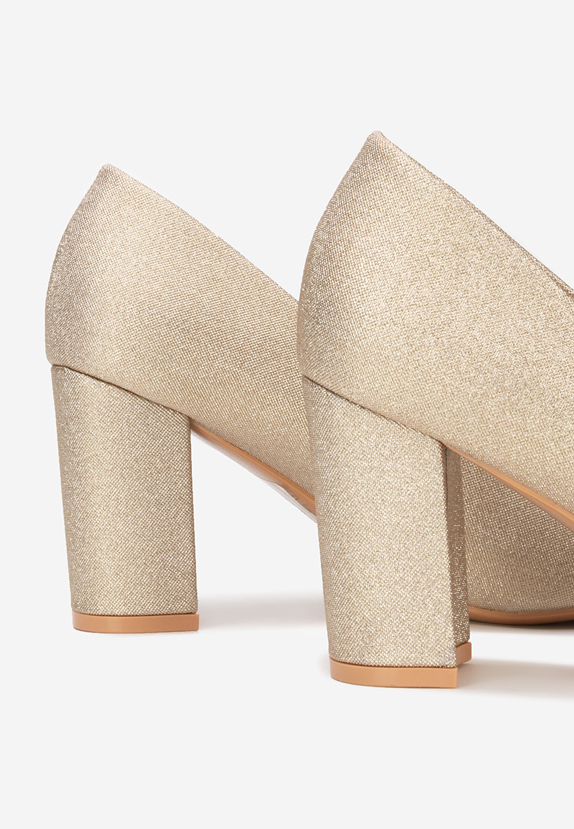 Pantofi cu toc gros Sineva aurii