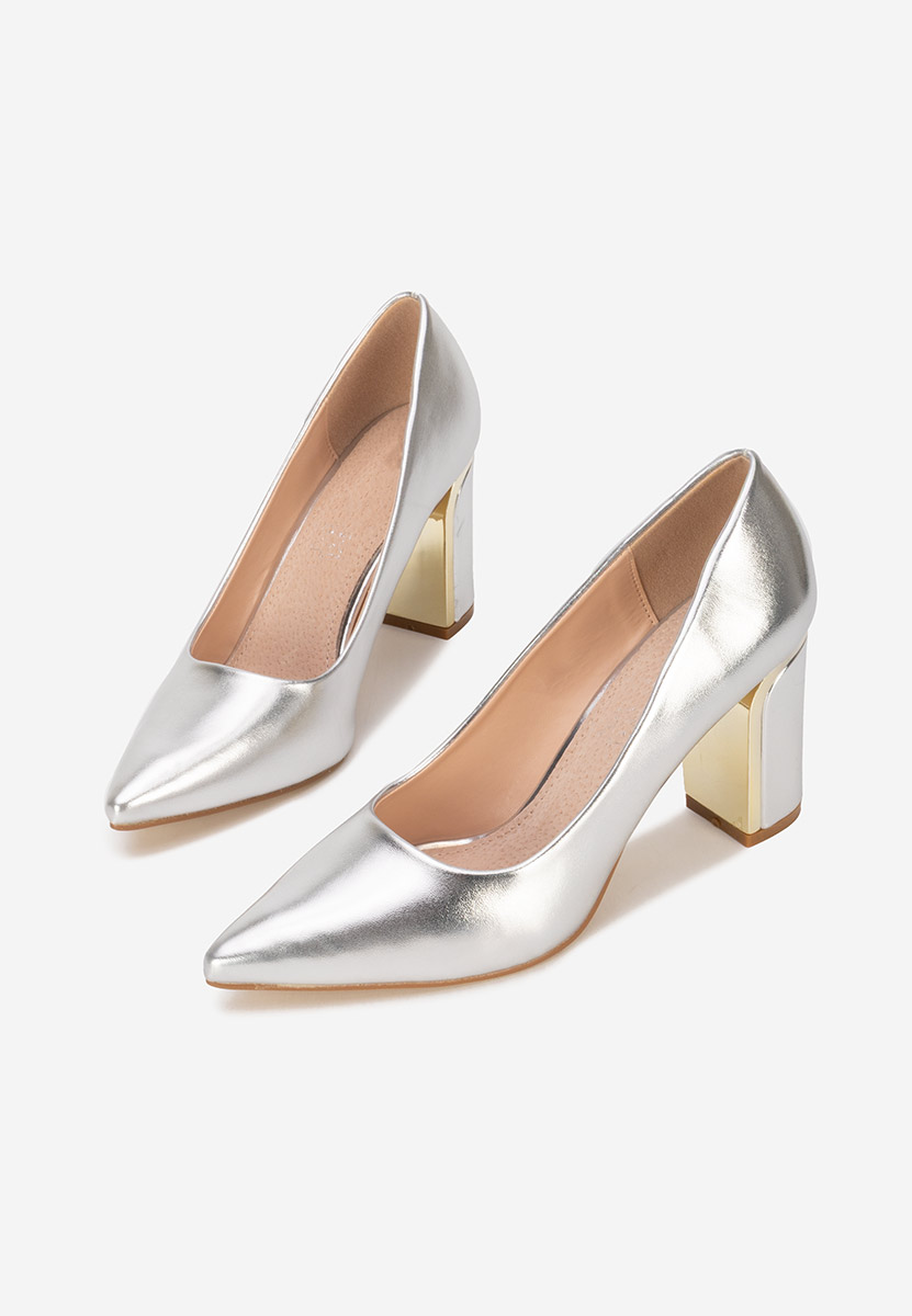 Pantofi cu toc gros Geoanaa argintii