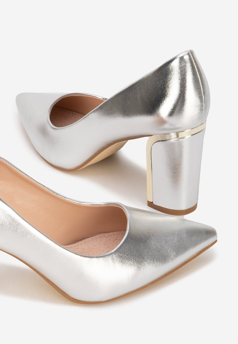 Pantofi cu toc gros Geoanaa argintii