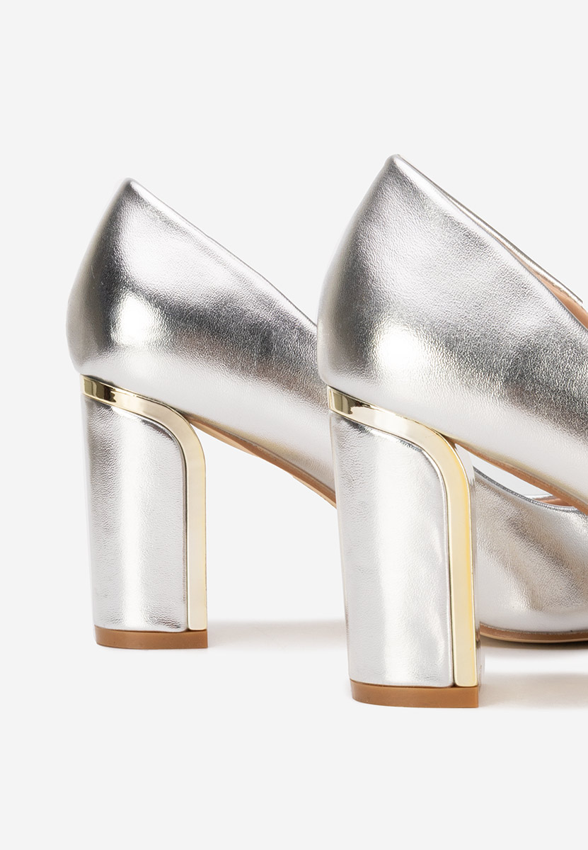 Pantofi cu toc gros Geoanaa argintii