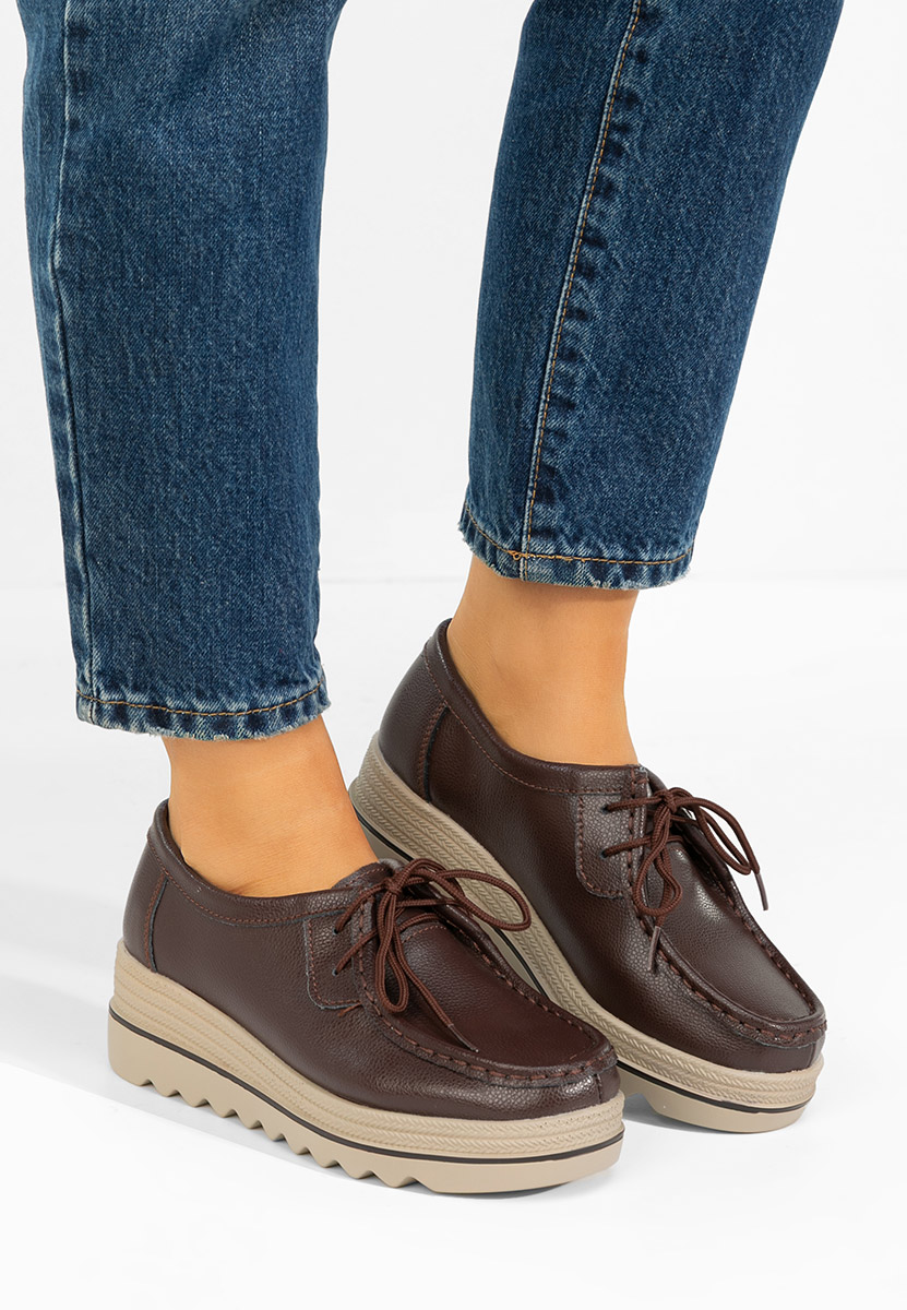 Mocasini dama cu platforma Evelinia maro