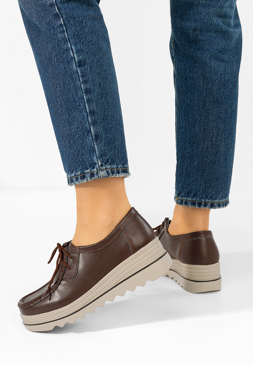 Mocasini dama cu platforma Evelinia maro